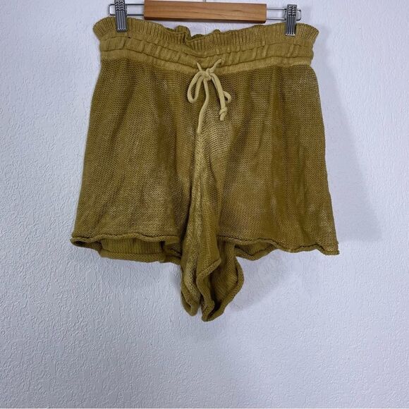 Free People Acid Wash Yellow Sweater Baggy Shorts - Picture 1 of 6